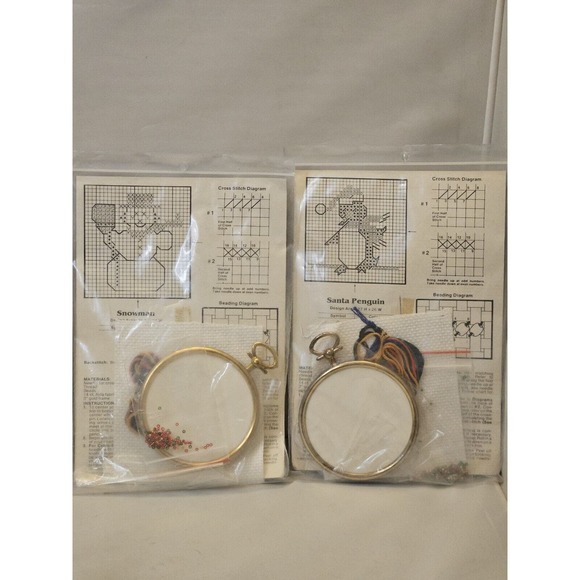 VTG Bead a Little Christmas Ornaments 4 Kits Wangs Intl Taiwan 80s Cross Stitch - Picture 7 of 9